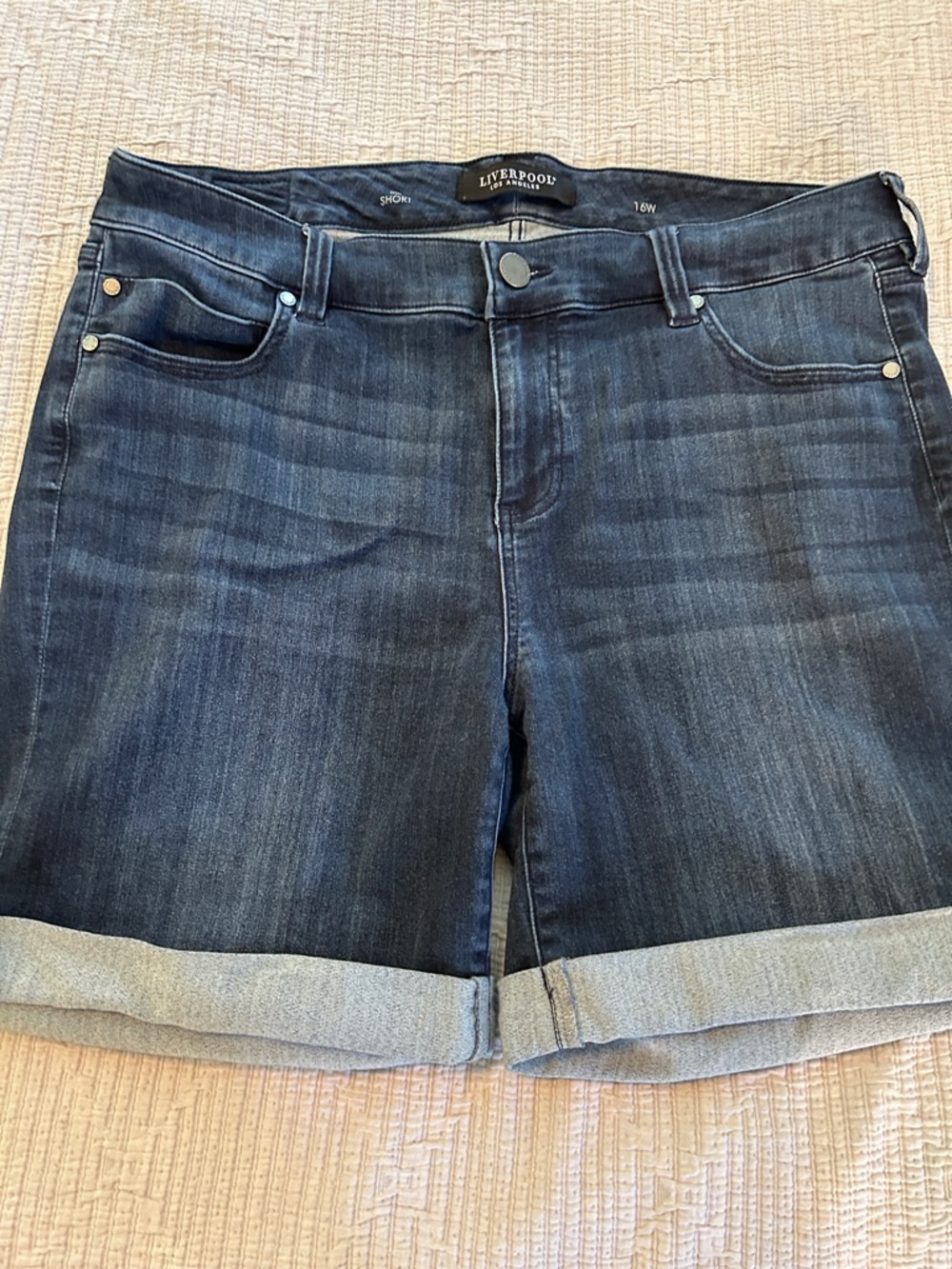 Liverpool Blue Denim Cuffed Shorts